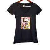 Love Brooklyn Women's V-neck Tee Black/Floral